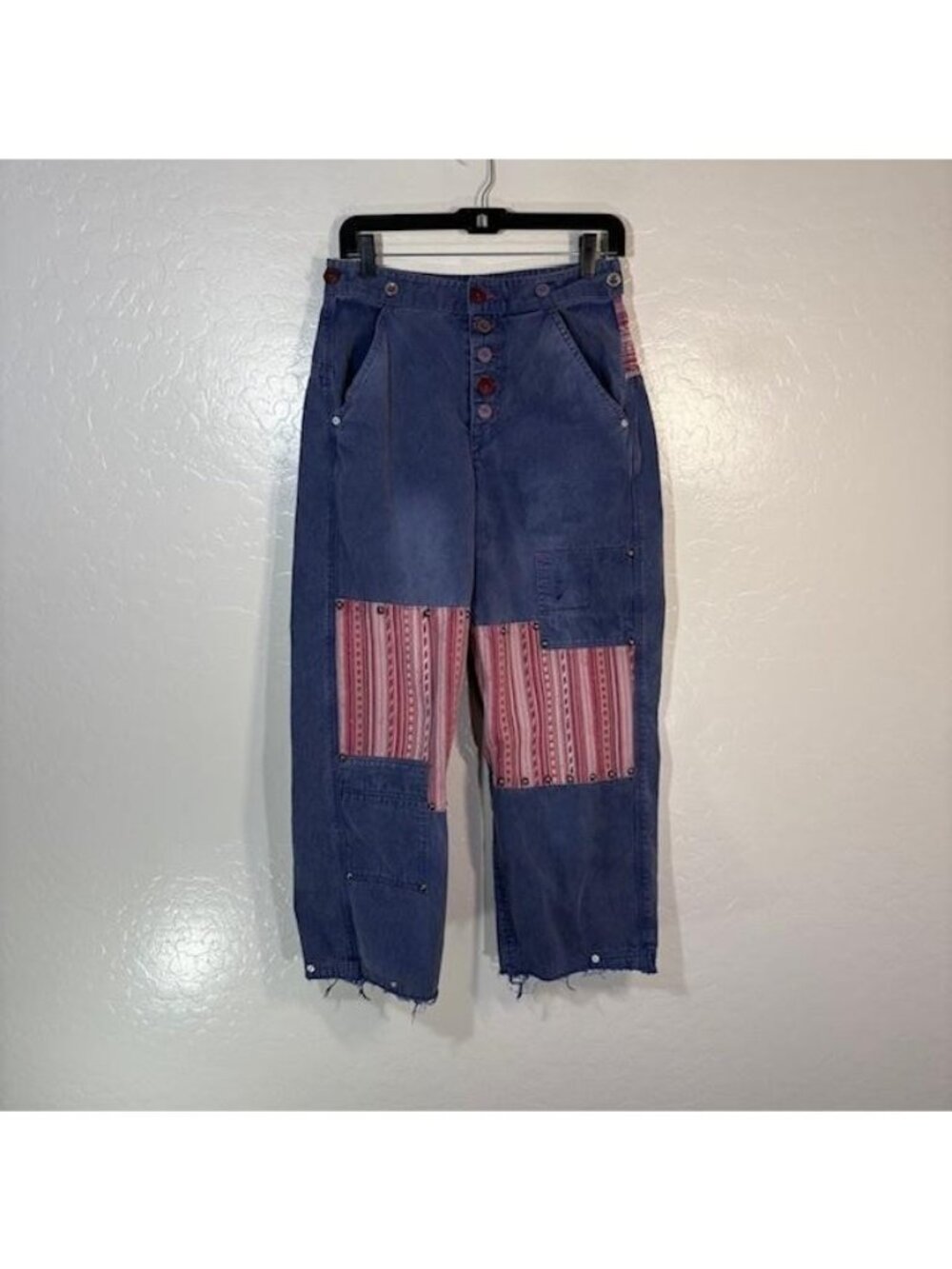 Free People Patchwork Crop Jeans Womens 6 Blue High Rise Relaxed 29x28 Denim